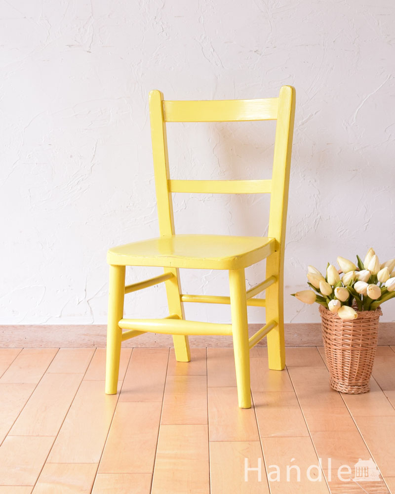 イギリスから来た小さなアンティーク椅子、黄色のチャイルドチェア