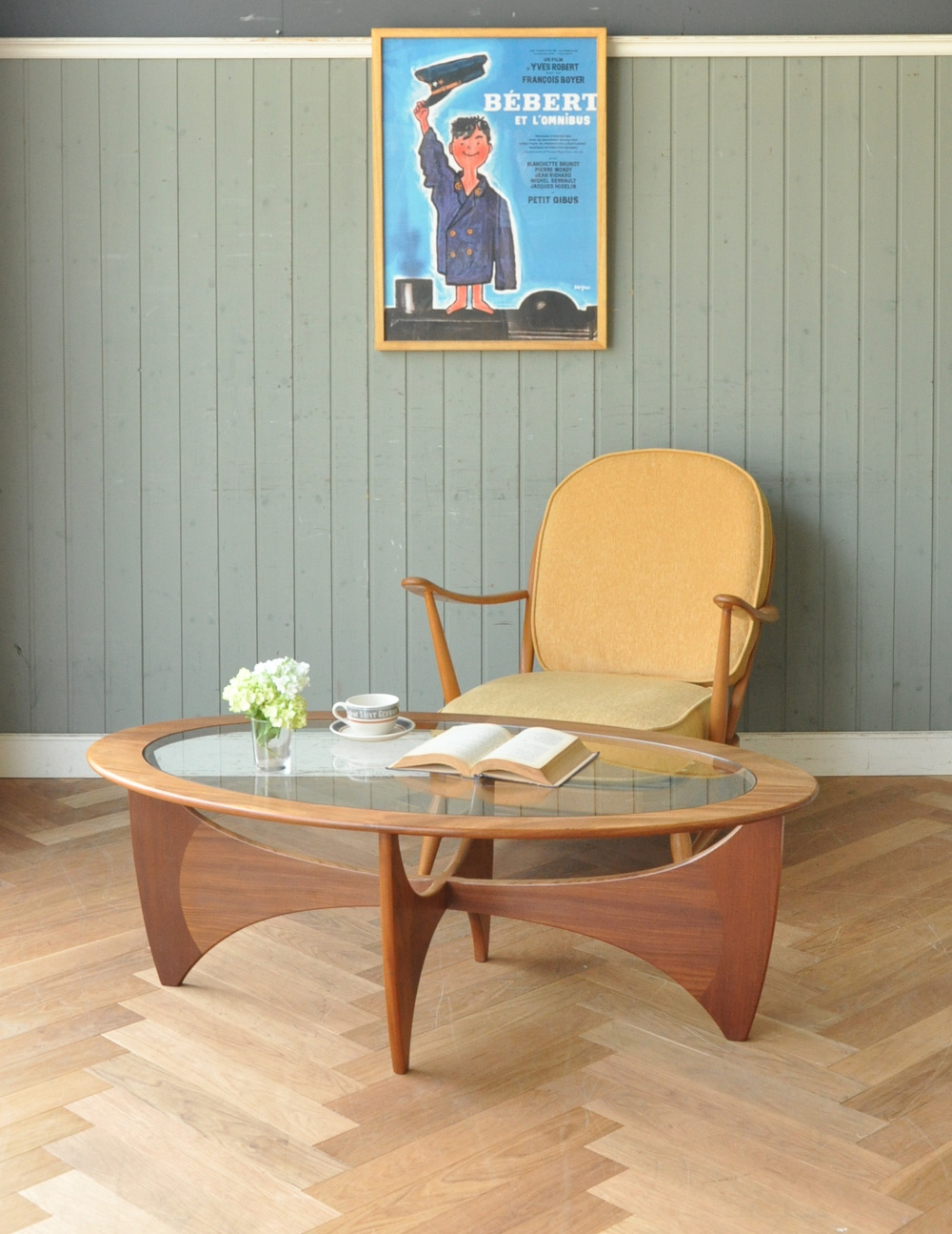 ヴィンテージの北欧インテリア、ガラス天板のG-PLANのコーヒーテーブル (k-1280-f)