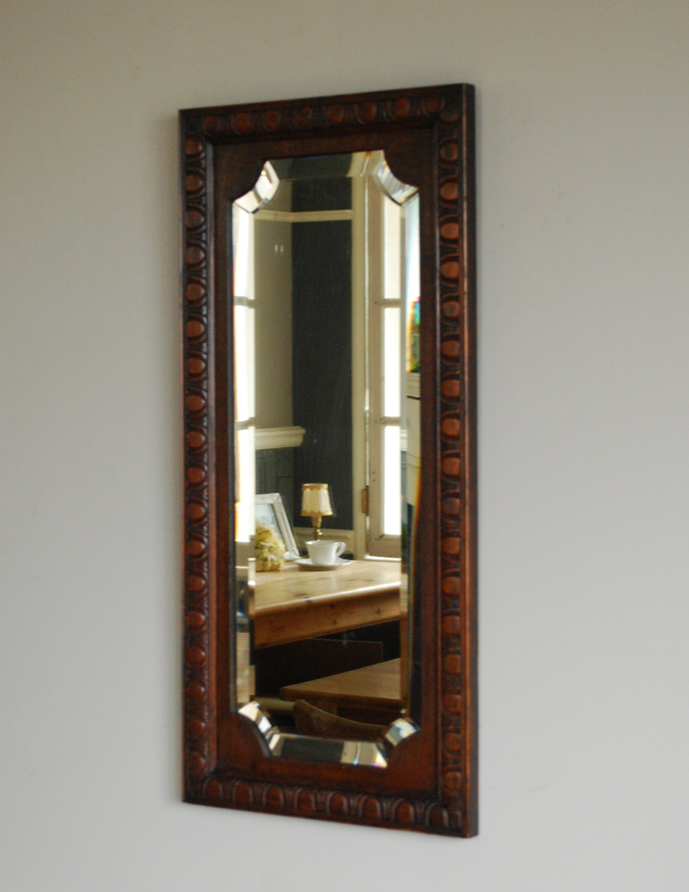 オーク材を使った英国のウッドフレームミラー、アンティークの鏡 (k-1335-z)