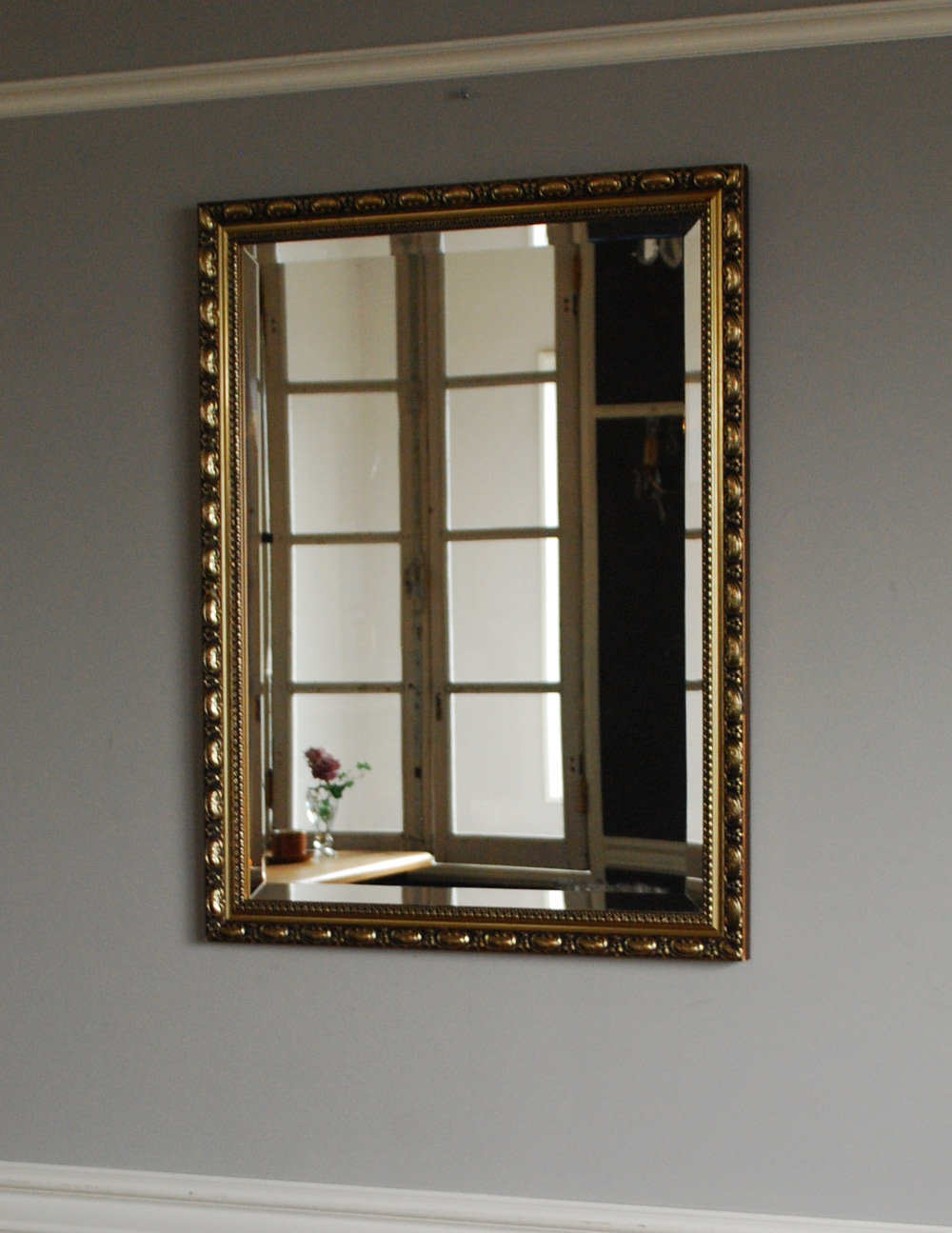ゴールドフレームの英国アンティーク、レクタングルミラー(k-1436-z
