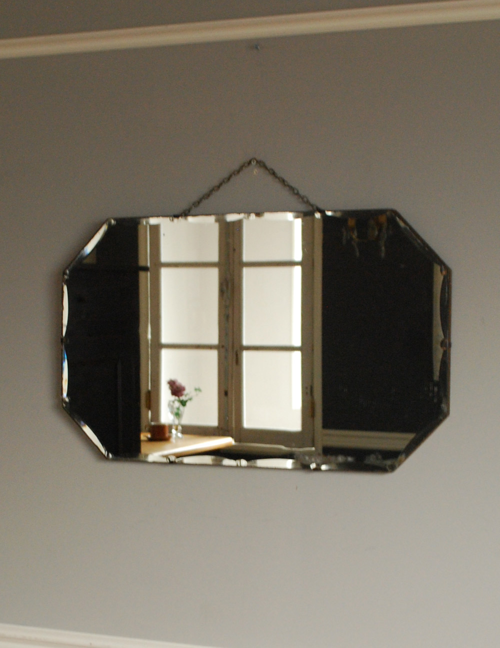 英国アンティーク雑貨、きらきら輝くカッティングミラー (k-1450-z)