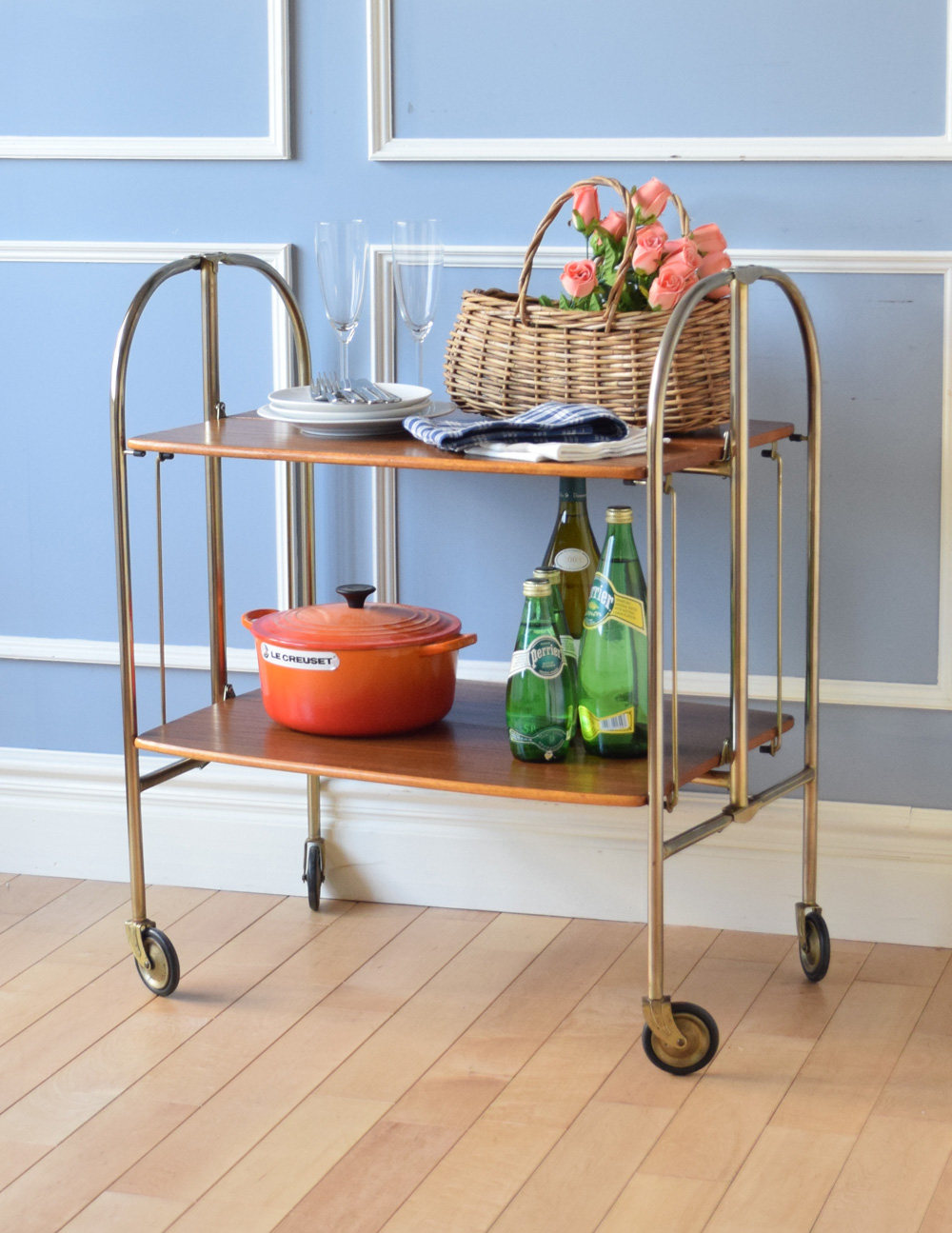 サイズが変えられる機能的な家具、シンプルなヴィンテージワゴン（トロリー） (k-1529-f)