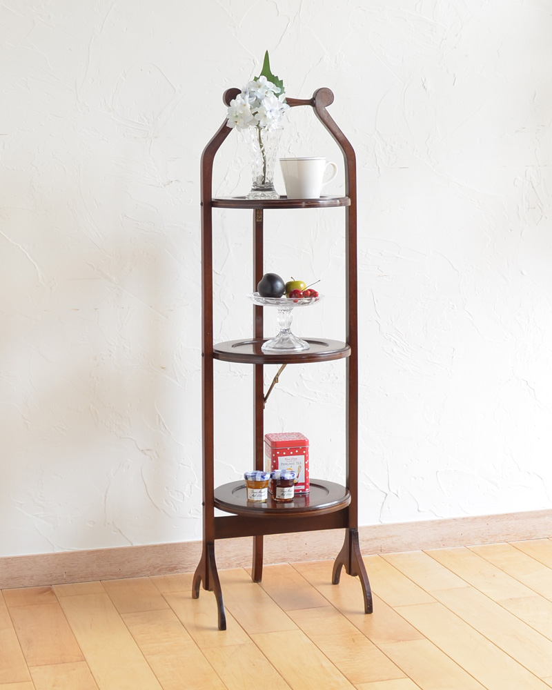 英国のアフタヌーンティーを自宅で楽しめる、マホガニー材のアンティークケーキスタンド(テーブル) (k-1563-f)