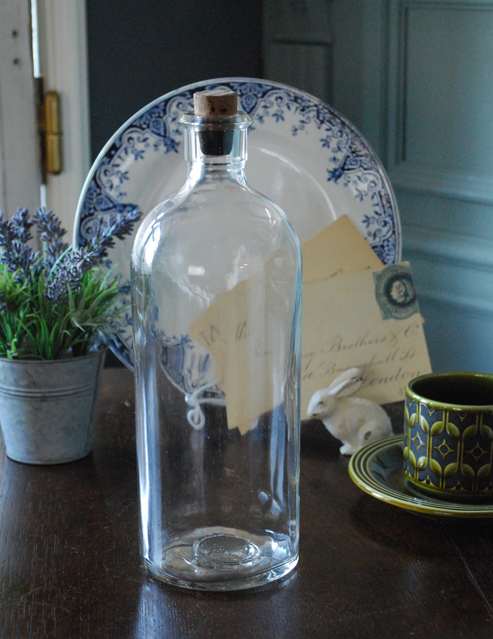 イギリスのガラス雑貨、コルク付きの大きなアンティークガラスボトル (k-1639-z)