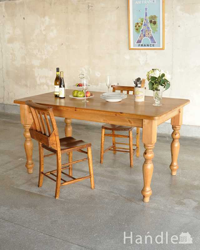 かわいいダイニングテーブル、パイン材のアンティーク家具 (k-1643-f)