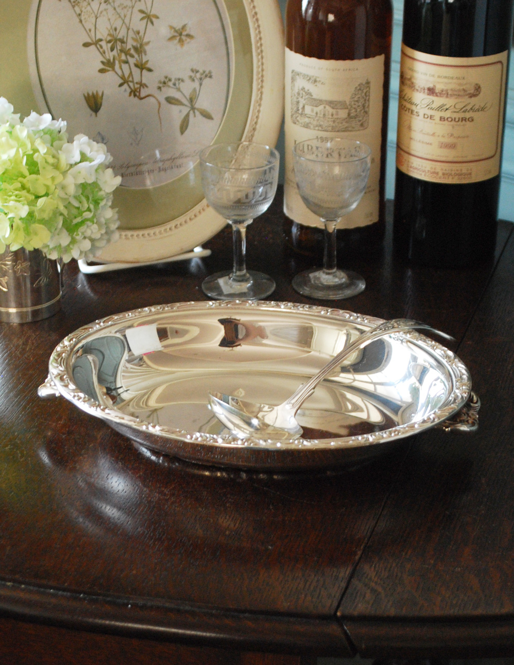 アンティークの銀食器、イギリスのシルバープレートディッシュ(お皿＆スプーン) (k-1669-z)