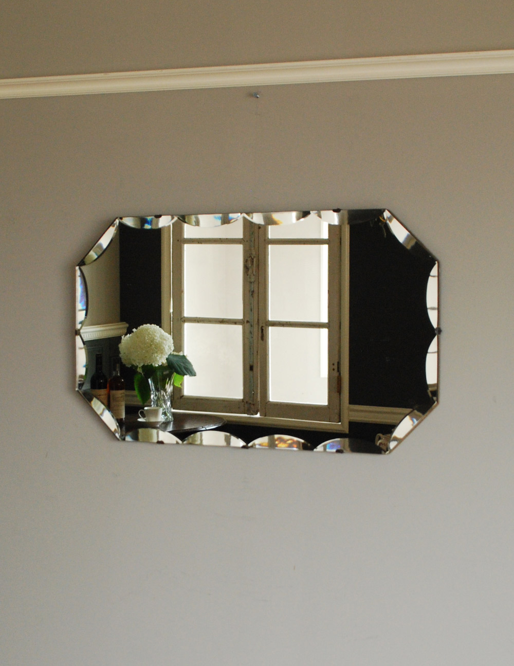英国アンティークの壁掛け鏡、きらきら輝くカッティングミラー（長方形） (k-1726-z)