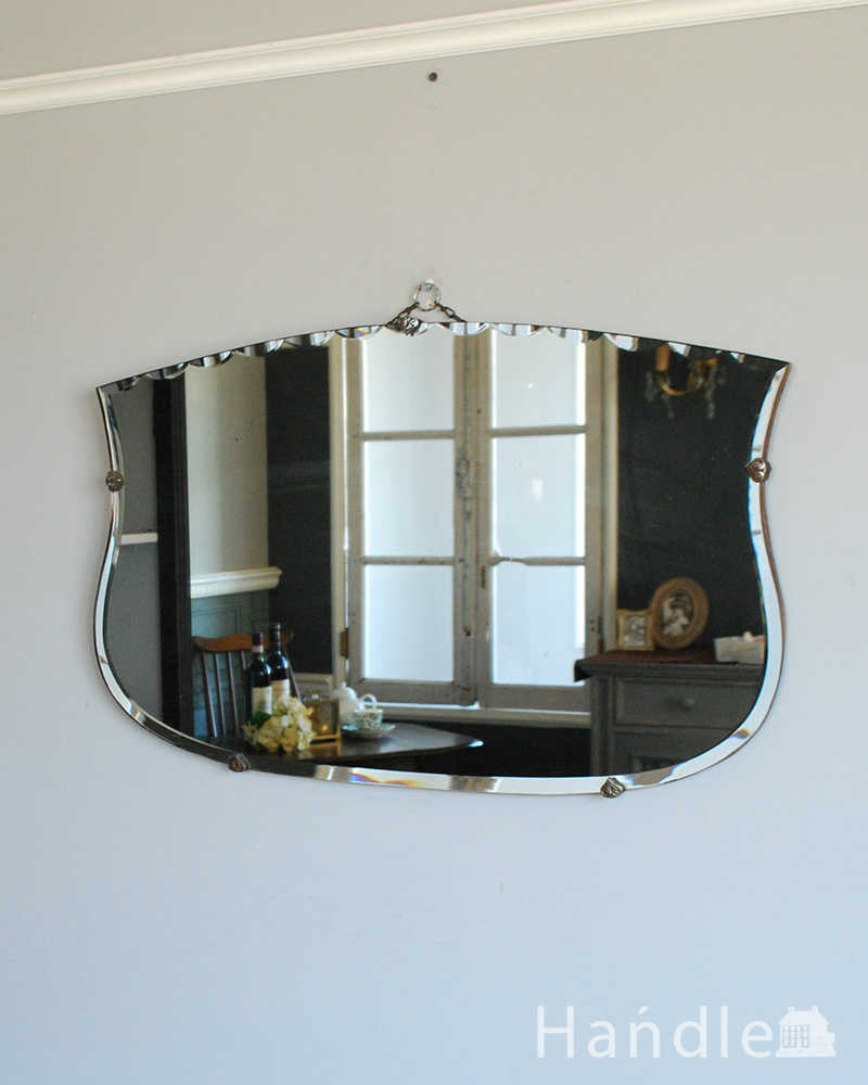 形が大人っぽい英国の壁掛け鏡、アンティークカッティングミラー (k-2014-z)
