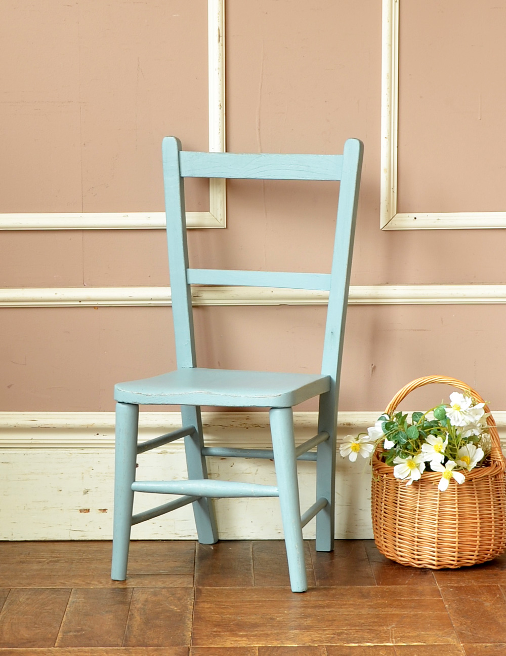 可愛いアンティークの椅子、ブルー色のチャイルドチェア（子ども用） (k-679-c-1)