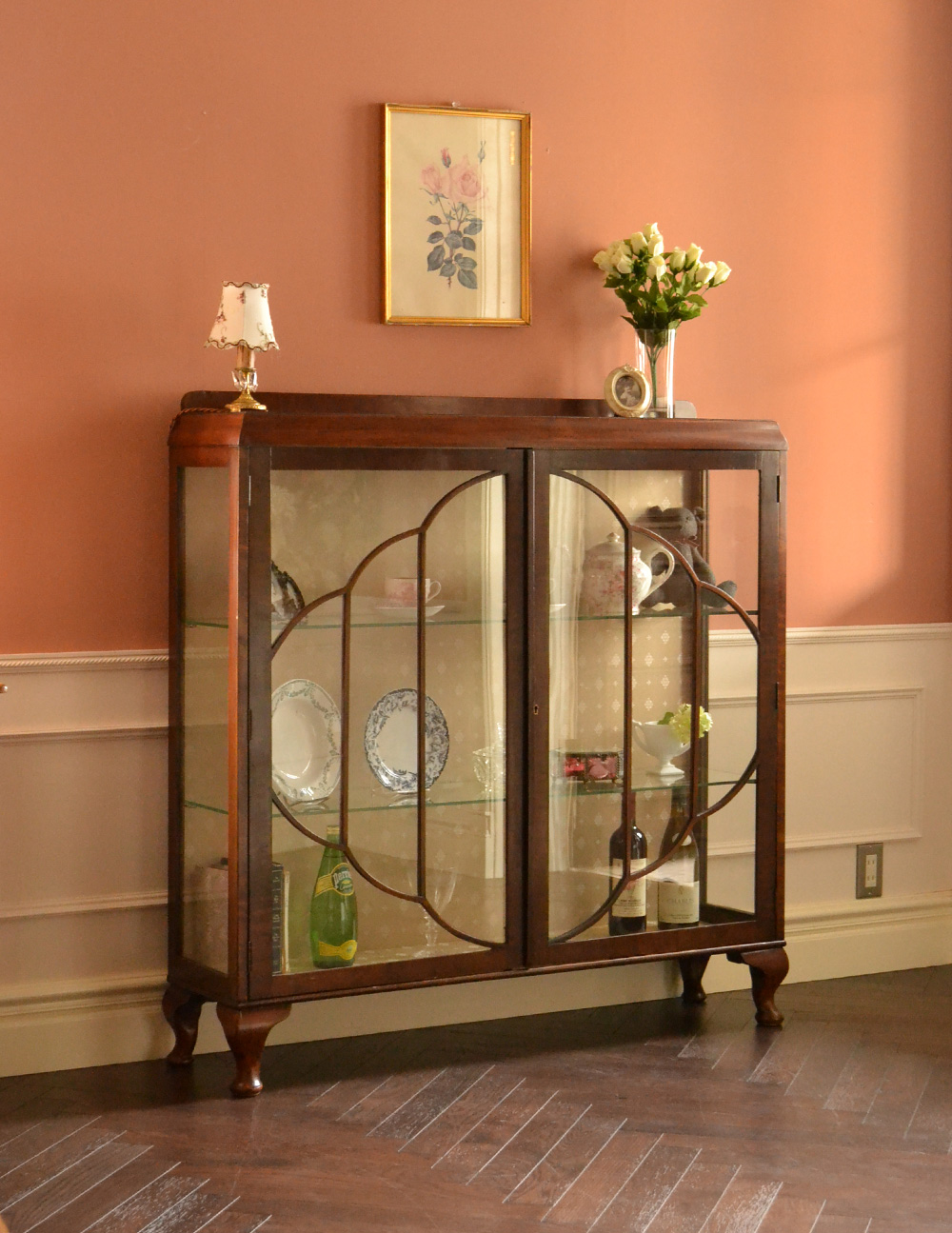 美しいアンティーク家具、マホガニー材のガラスキャビネット (k-745-f)