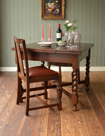 ツイスト脚のアンティーク英国家具、伸張式ダイニングテーブル (k-775-f)