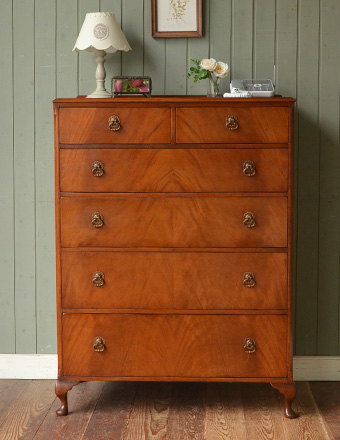 オシャレな英国のアンティーク家具、木製の５段チェスト (k-836-f)