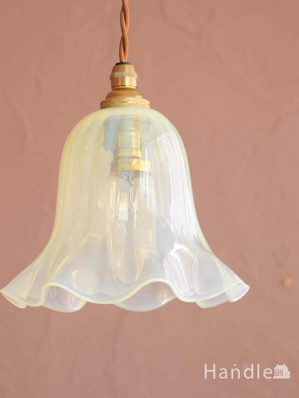 ヴァセリンガラスのおしゃれな照明、アンティークのペンダントライト（コード・シャンデリア球・ギャラリーなし） (k-4624-z)