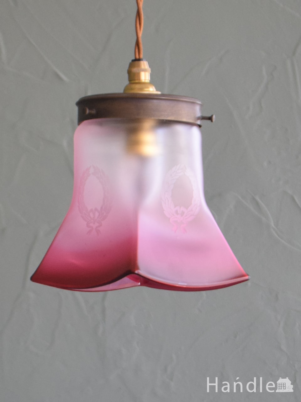 フランスのアンティーク照明、クランベリーガラスのランプシェード（コード・シャンデリア電球・ギャラリーセット） (d-1722-z)