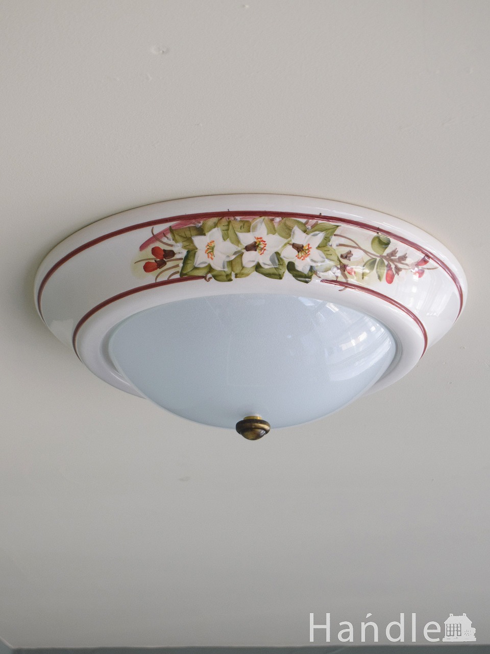 イタリアのおしゃれな照明器具、お花柄が可愛いフェロールーチェの陶器のシーリングライト（1灯）（電球なし）　 (cr-551)