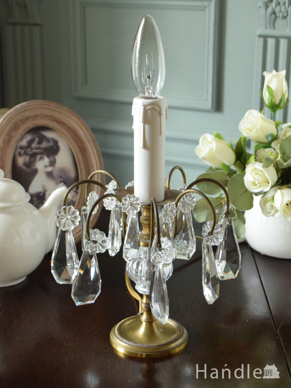 アンティークのおしゃれなテーブルシャンデリア、ガラスが輝く美しい照明器具（Ｅ17シャンデリア球付） (d-1650-z)