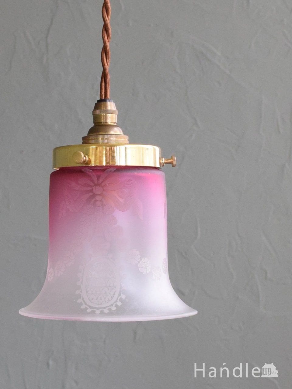 イギリスのアンティーク照明、クランベリーガラスのランプシェード（コード・シャンデリア電球・ギャラリーセット） (k-5015-z)
