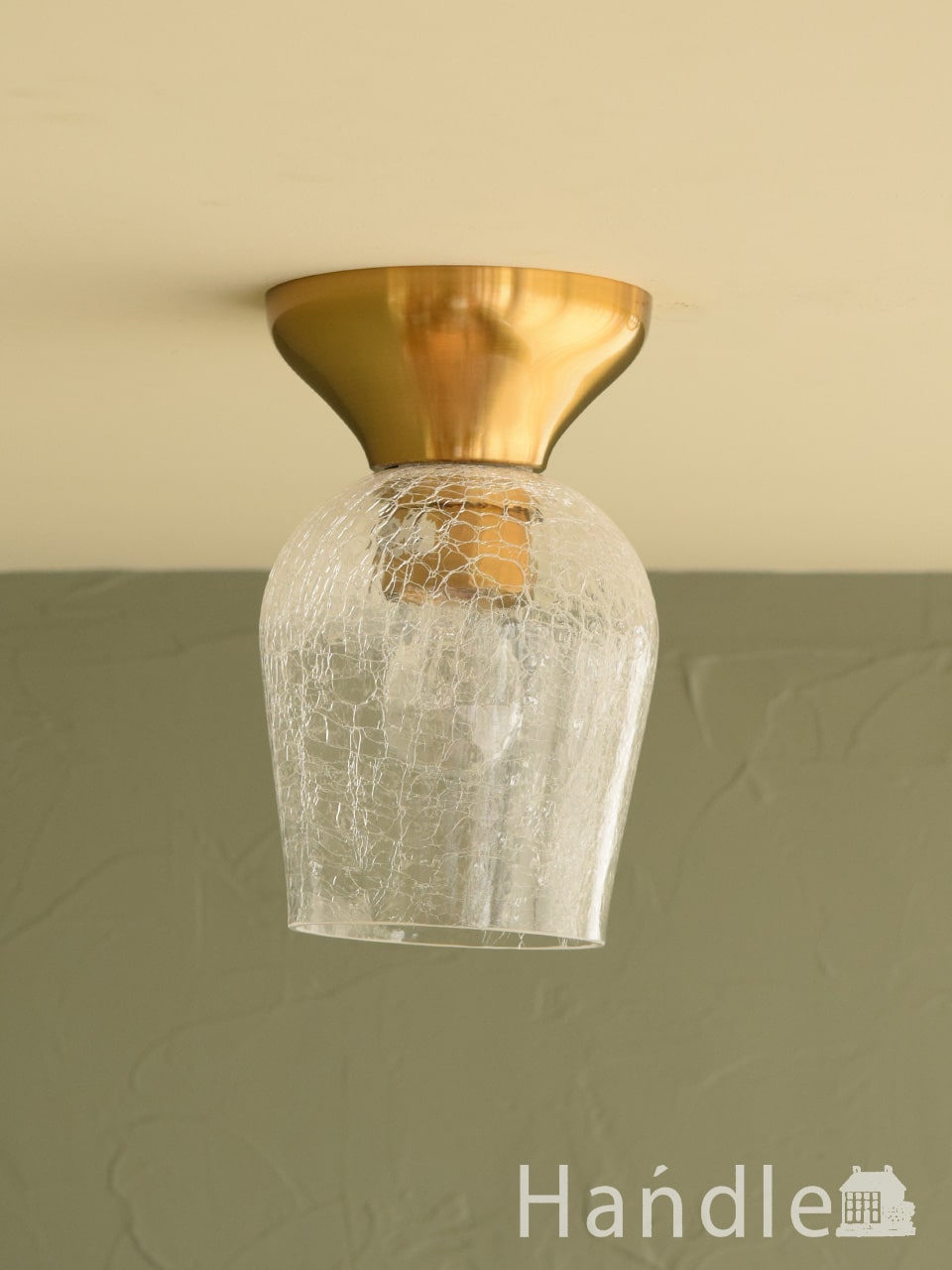 アンティーク風のおしゃれな照明、ゴールド×クラックガラスのシーリングライト(E26型LED電球付き (pl-342)