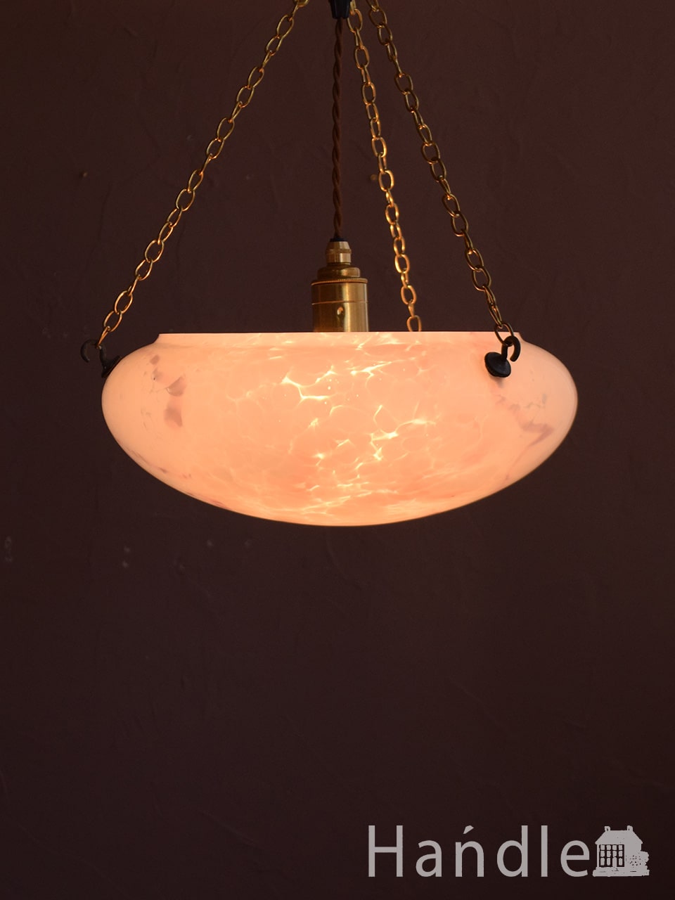 イギリスのアンティークの照明器具、イギリスから届いた桜色のハンギングボウル（Ｅ26球付） (k-4489-z)