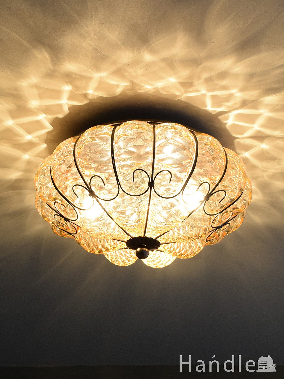 イタリアのおしゃれな照明、ヴェネチアで作られたハンドメイドのシーリングランプ（ムラノガラス・アンバー）(E17球付) (cr-572)