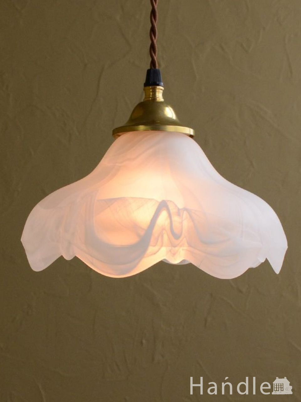 アンティーク調の美しいガラスシェードのペンダントライト(ギャラリー付きコード・シャンデリア電球)  (pl-380)