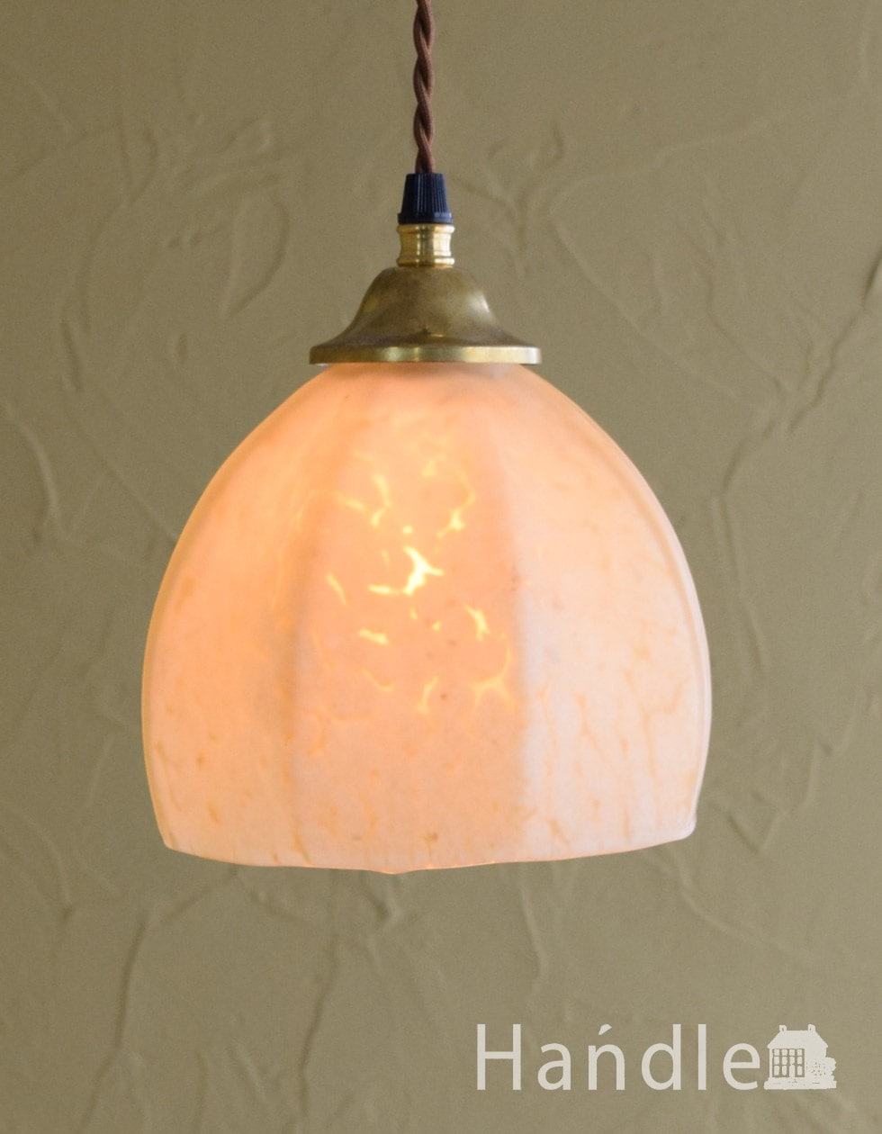アンティークのペンダントライト、模様のキレイな照明器具(ギャラリー付きコード・シャンデリア電球) (m-7369-z)