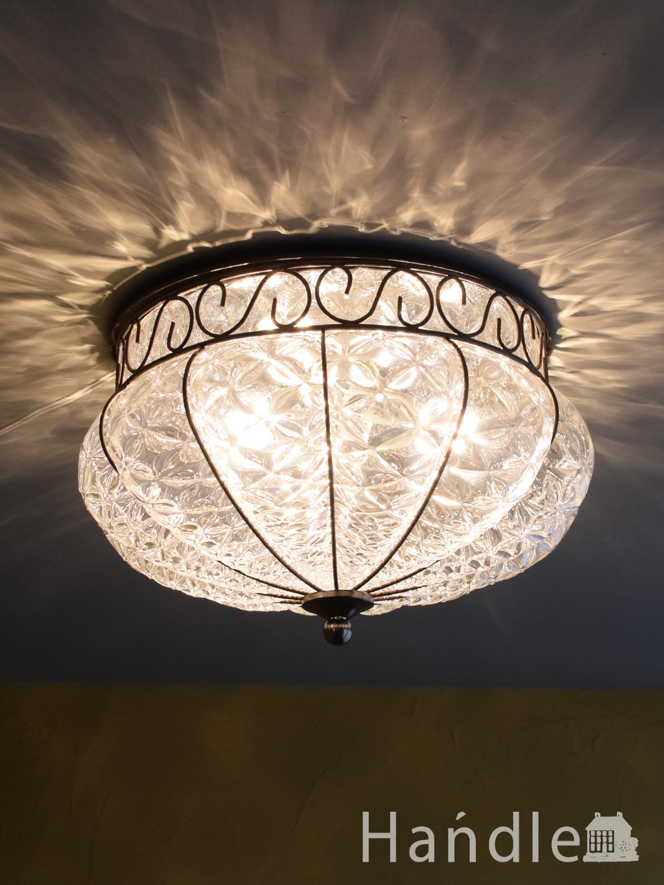 イタリアのおしゃれな照明、ヴェネチアで作られたハンドメイドのシーリングランプ（ムラノガラス・クリア）(E17球付) (cr-578)
