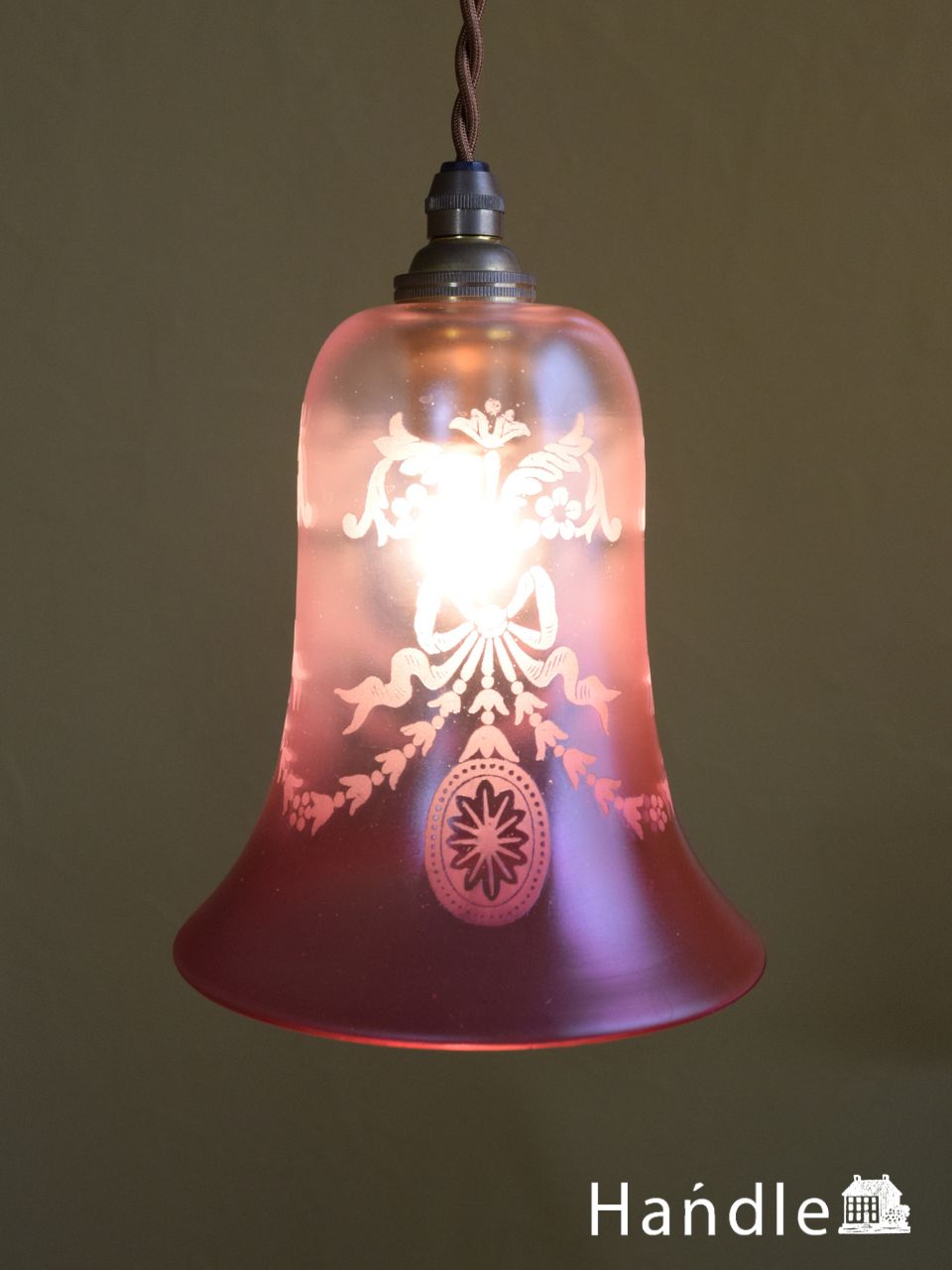 英国アンティークのクランベリーガラスの照明、おしゃれなペンダントライト(コード・シャンデリア電球・ギャラリーなし) (k-5433-z)