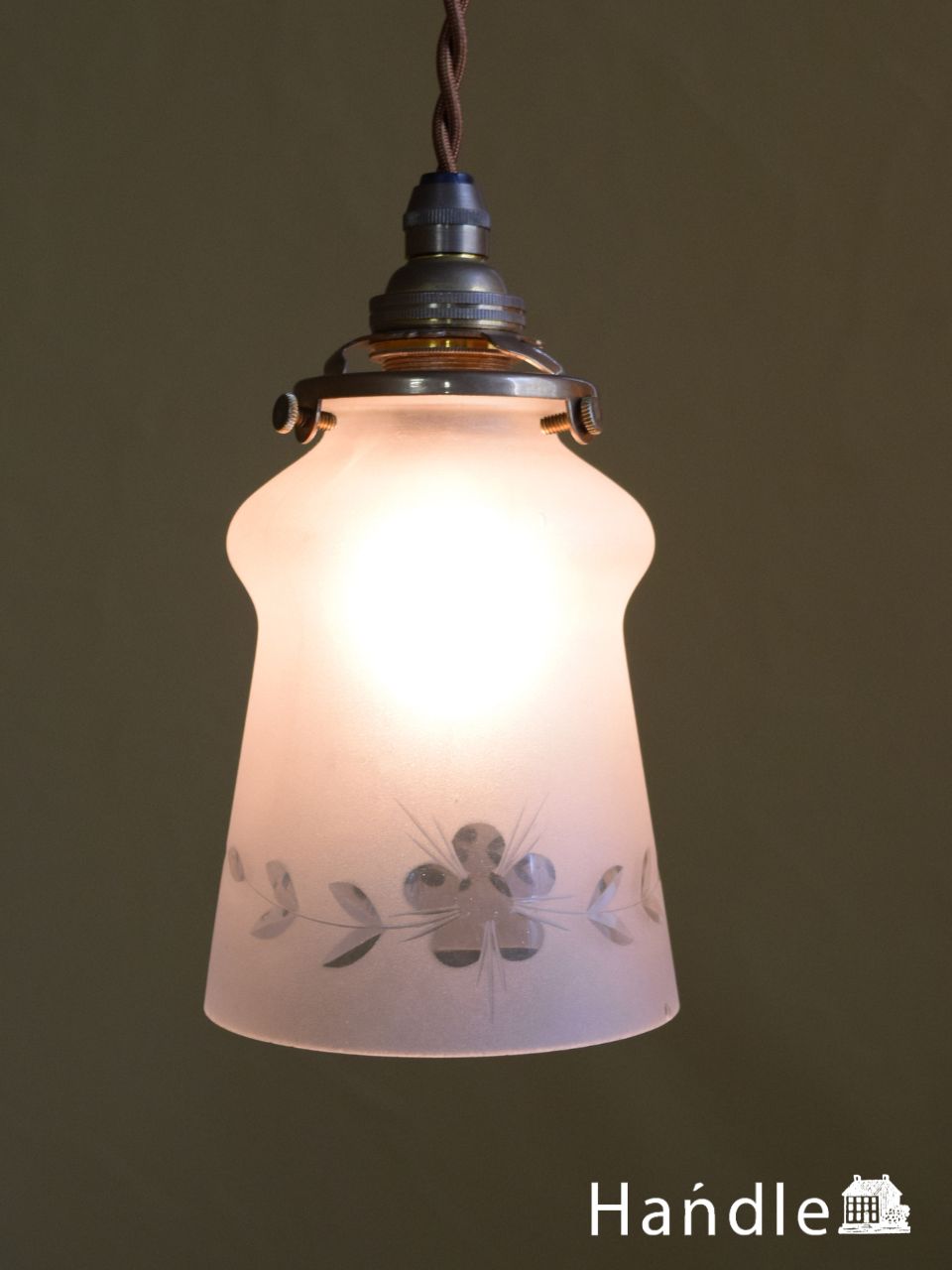 イギリスのアンティーク照明、お花の模様のアンティークペンダントライト（コード・シャンデリア電球・ギャラリーA付き） (m-5828-z)