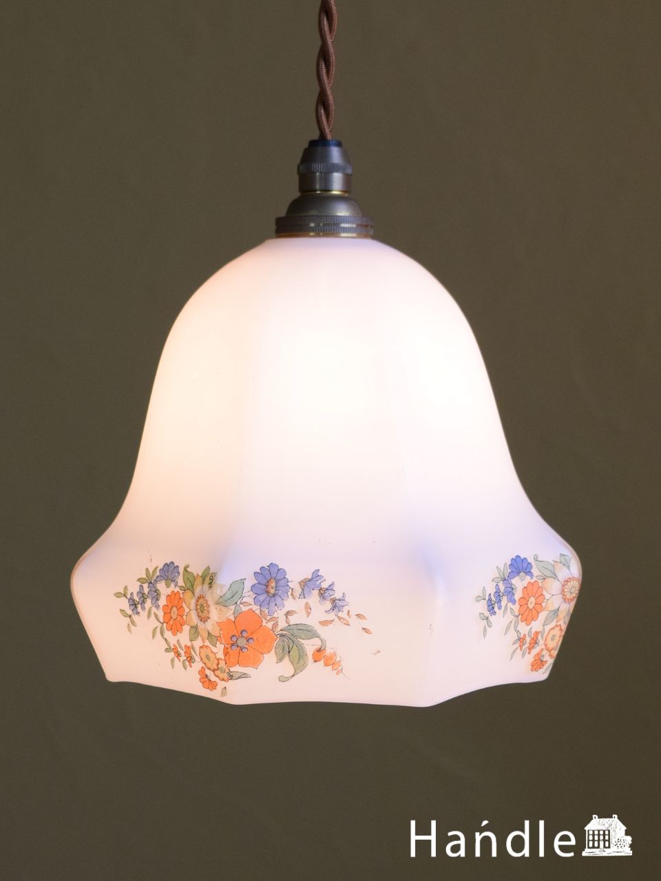 イギリスのアンティーク照明、花模様のアンティークシェード(コード・シャンデリア電球・ギャラリーなし) (m-5893-z)
