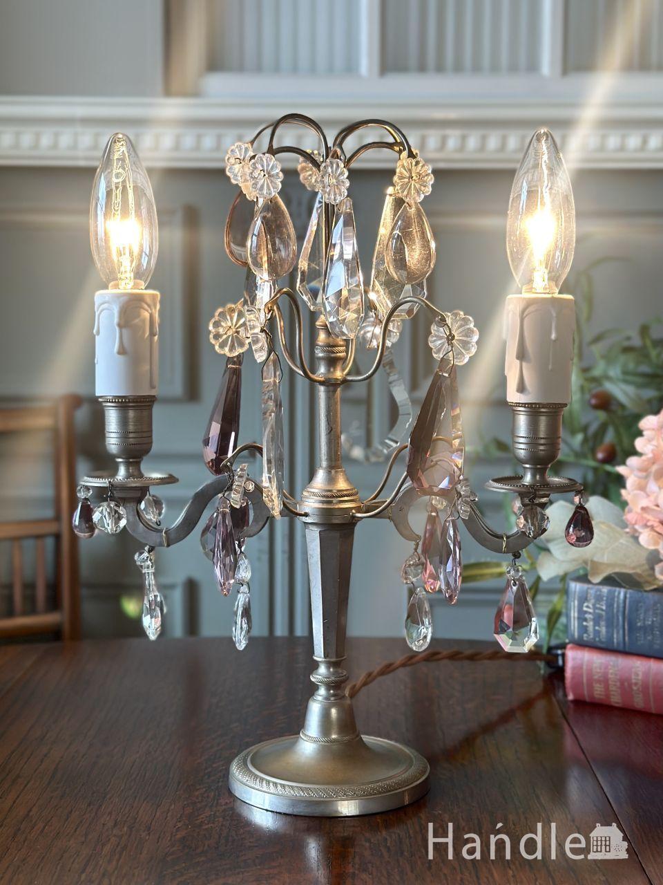パープル色のアンティークガラスが美しい、フランスから届いたテーブルシャンデリア (d-2126-z)