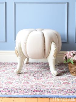 アンティーク風 アンティーク風の椅子 かぼちゃの形が可愛いパンプキンスツール、アイボリー色のアンティーク調スツール