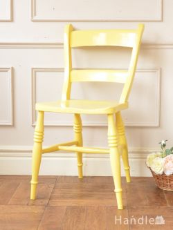 アンティークチェア・椅子  イギリスのおしゃれなアンティークチェア、黄色にペイントされたキッチンチェア