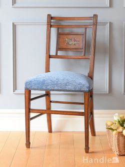 アンティークチェア・椅子 サロンチェア アンティークのおしゃれなサロンチェア、お花の絵が描かれた可憐なサイドチェア