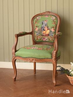 アンティークチェア・椅子 パーソナルソファ フランス生まれのサロンチェア、大人色のプチポワンチェア