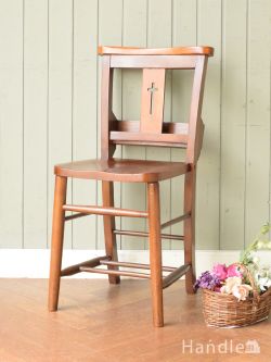 アンティークチェア・椅子  英国アンティークのチャーチチェア、聖書箱が付いたクロスバックのチャペルチェア