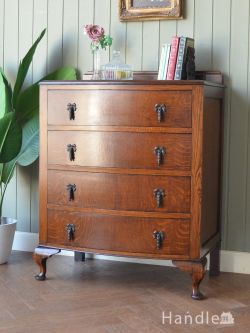 アンティーク家具 アンティークのチェスト 英国のアンティークチェスト、オーク材の曲線がキレイなドロワー