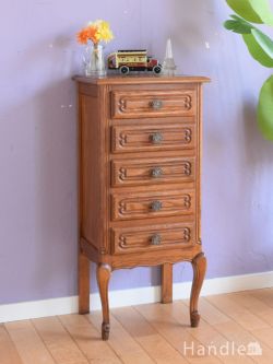 アンティーク家具 アンティークのチェスト フランスのアンティークチェスト、どこにでも置けるスリムな猫脚のサイドチェスト