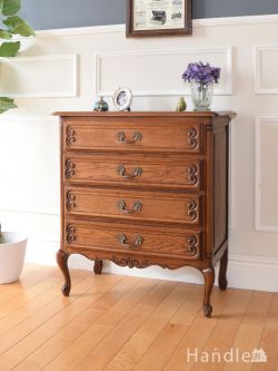 アンティーク家具 アンティークのチェスト フランスのアンティークチェスト、取っ手も美しいおしゃれな整理タンス
