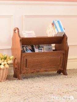 アンティーク家具 マガジンラックおしゃれ フランスのアンティーク家具、オーク材のおしゃれなマガジンラック