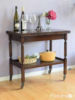 アンティーク家具 アンティークのワゴン・トローリー テーブルとしても使える英国アンティークのワゴン、ドローリーフのオーク材のトローリー