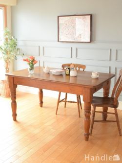 アンティーク家具 アンティークのテーブル イギリスから届いたオールドパイン材のテーブル、引き出し付きのアンティークダイニングテーブル