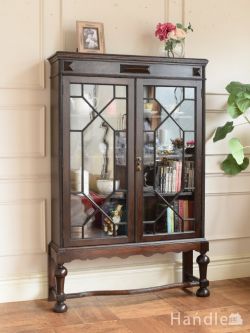 アンティーク家具 アンティークのキャビネット イギリスのアンティーク本棚、オーク材のカッコいいブックケース