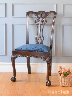 アンティークチェア・椅子  アンティークのチッペンデールチェア、クロウ＆ボール美しいサロンチェア