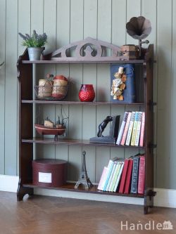 アンティーク家具 アンティークのキャビネット 英国アンティークのおしゃれな本棚、オーク材のオープンブックシェルフ