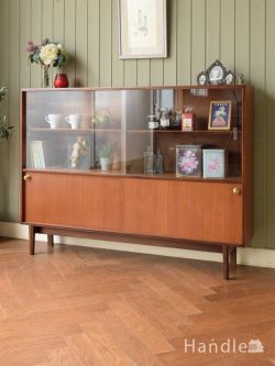 アンティーク家具 アンティークのキャビネット ガラス扉の付いた英国の収納家具、北欧ビンテージのディスプレイキャビネット