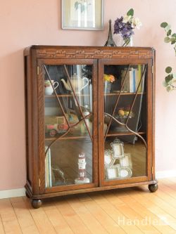 アンティーク家具 アンティークのキャビネット イギリスアンティークのおしゃれな扉付き本棚、オーク材のブックケース