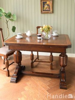 アンティーク家具 アンティークのテーブル 英国のアンティーク伸張式テーブル、オーク材のおしゃれなドローリーフテーブル