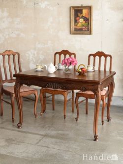 アンティーク家具 アンティークのテーブル フレンチアンティークの優雅なドローリーフテーブル、伸長式のダイニングテーブル