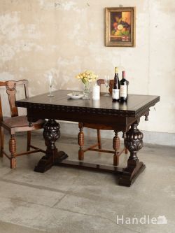 英国アンティークの伸長式ダイニングテーブル、バルボスレッグが美しいゲートレッグテーブル